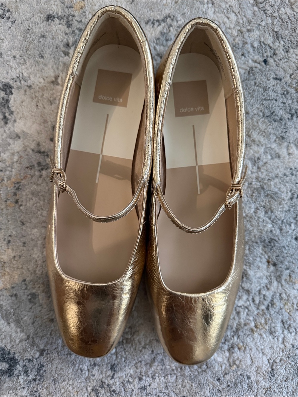Dolce Vita Metallic Gold Leather Mary Jane Flats with Strap